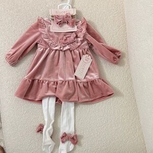 Biscotti Blush Velvet Baby Dress with Bow Accents